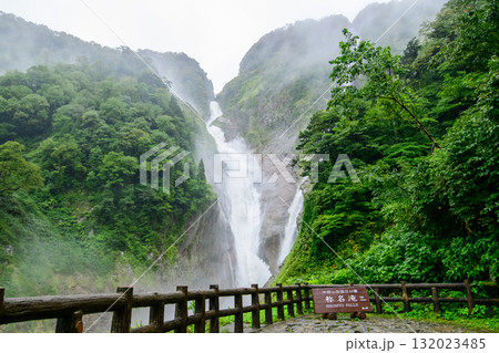 称名滝とハンノキ滝 雨の日の大瀑布 富山県 称名滝とハンノキ滝 雨の日の大瀑布 富山県 132023485