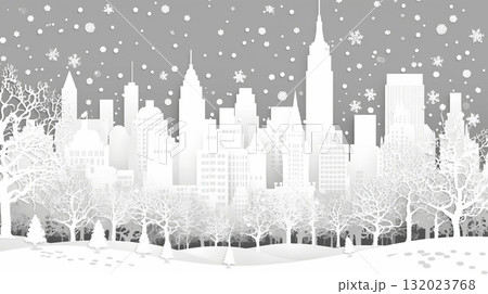 monochromatic illustration of a city skyline during winter 132023768