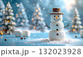 ペールブルーのクリスマスデコレーション背景のかわいいマシュマロスノーマン 132023928