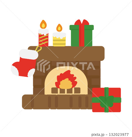暖炉　クリスマス　イラスト 132023977