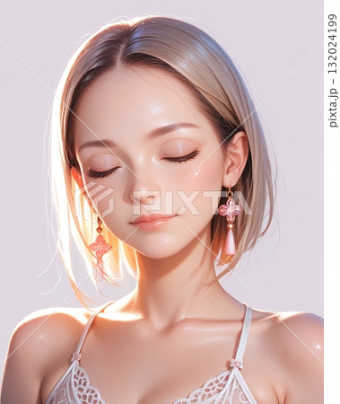 目を閉じているドレスの女性 132024199