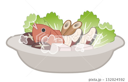 湯気の上がった海鮮のお鍋のイラスト 湯気の上がった海鮮のお鍋のイラスト 132024592