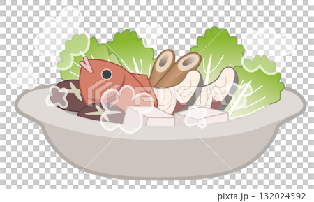 湯気の上がった海鮮のお鍋のイラスト 湯気の上がった海鮮のお鍋のイラスト 132024592