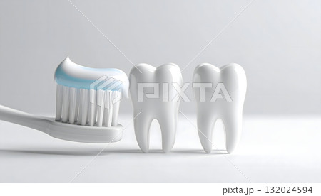 歯の模型と歯磨き粉をつけた歯ブラシ 歯の模型と歯磨き粉をつけた歯ブラシ 132024594