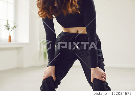 Yogi sporty attractive woman practicing yoga, doing breathing, inhale exercise in pose, working out Yogi sporty attractive woman practicing yoga, doing breathing, inhale exercise in pose, working out 132024675