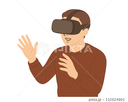 VRゴーグルをつけてVRを楽しむ男性のイラスト 132024801