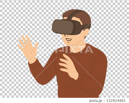 VRゴーグルをつけてVRを楽しむ男性のイラスト 132024801