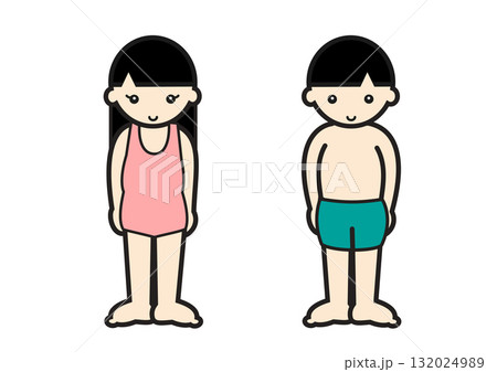 プライベートゾーンを隠した男の子と女の子のイラスト 132024989
