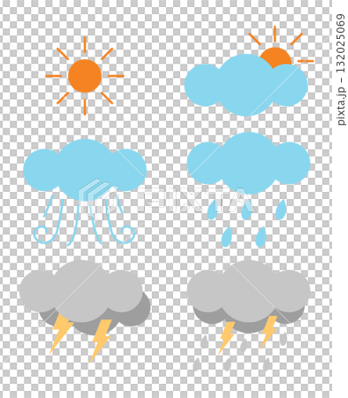 Sunny, cloudy, rainy, windy and stormy weather forecast cartoon for illustration and education Sunny, cloudy, rainy, windy and stormy weather forecast cartoon for illustration and education 132025069