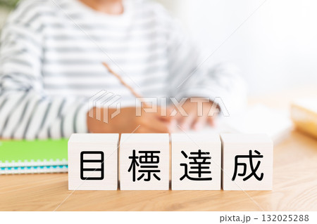 目標達成のブロックと勉強をする小学生の男の子 132025288