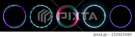 Glowing light rings with halo effects Glowing light rings with halo effects 132025480