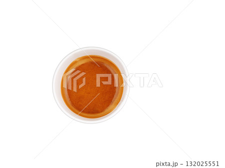 top view cardboard cup with coffee, espresso, americano on isolated white background top view cardboard cup with coffee, espresso, americano on isolated white background 132025551