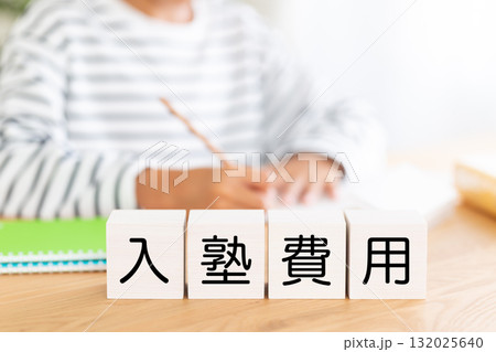 入塾費用のブロックと勉強をする小学生の男の子 入塾費用のブロックと勉強をする小学生の男の子 132025640