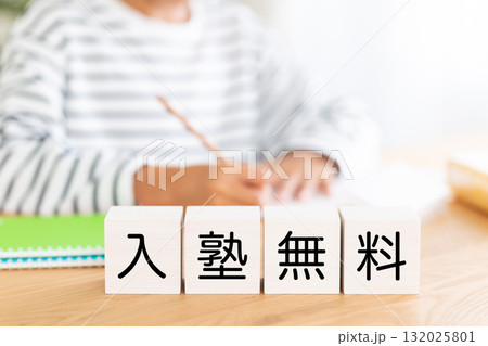 入塾無料のブロックと勉強をする小学生の男の子 入塾無料のブロックと勉強をする小学生の男の子 132025801