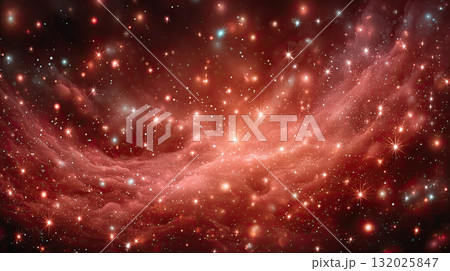 Red cosmic nebula with glowing stars shining brightly in space Red cosmic nebula with glowing stars shining brightly in space 132025847