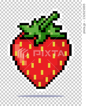8 bit pixel of Strawberry. Fruits pixel for game assets and cross stitch patterns in vector illustrations. 132025893