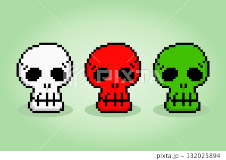 8 bit pixel skull, for game assets and cross stitch patterns, in vector illustrations 8 bit pixel skull, for game assets and cross stitch patterns, in vector illustrations 132025894