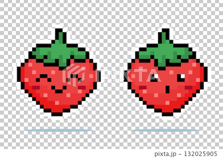 8 bit pixel strawberry characters. Pixel fruit for game assets and cross stitches patterns in vector illustrations. 132025905