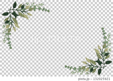 [Plant decorative frame] Hand-embroidered illustration material 132025921