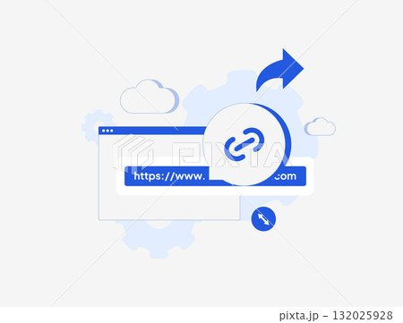 URL shortener tool simplifies long links into compact shareable URLs. Improving digital marketing performance, tracking clicks and optimizing link management for online promotion vector illustration 132025928