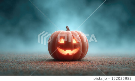 Glowing carved pumpkin with smiling face textured ground night Glowing carved pumpkin with smiling face textured ground night 132025982