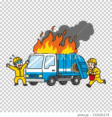 Burning garbage truck 132026179