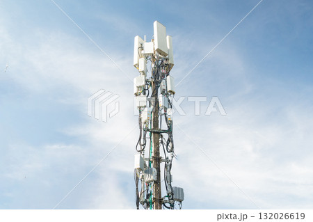 telecommunication mast TV antennas wireless technology with blue sky telecommunication mast TV antennas wireless technology with blue sky 132026619