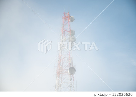 telecommunication mast TV antennas wireless technology with blue sky telecommunication mast TV antennas wireless technology with blue sky 132026620