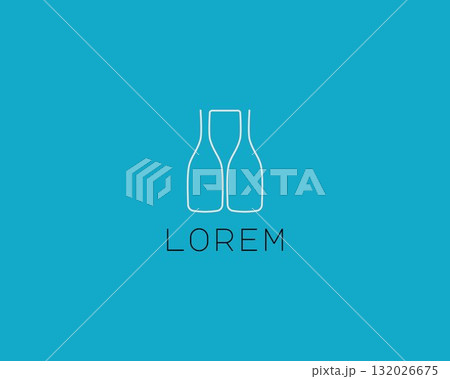 Abstract two bottles and a glass continuous line logo. Creative bar restaurant nightclub outline logotype. Universal beverage alcohol wine vector symbol. Abstract two bottles and a glass continuous line logo. Creative bar restaurant nightclub outline logotype. Universal beverage alcohol wine vector symbol. 132026675