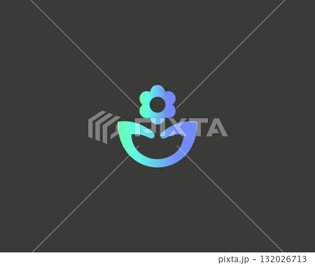 Abstract flower in hands logo. Creative gardening vector sign. Universal plant garden florist icon. 132026713