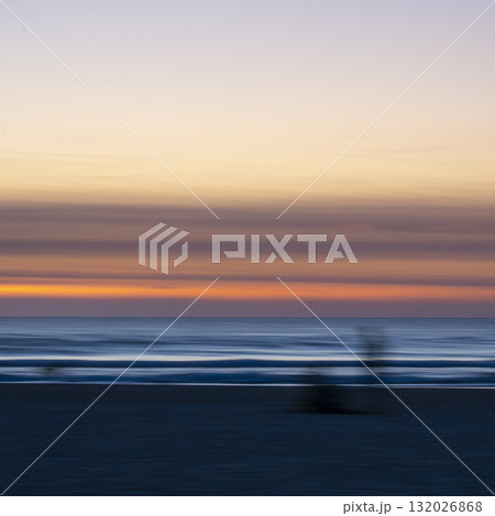 Sunrise over Courant de Huchet in the Landes region offers tranquil beauty 132026868