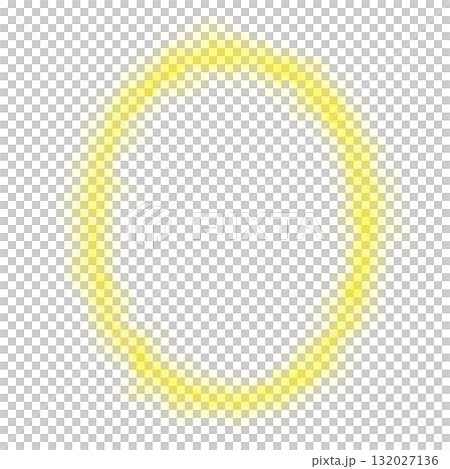 Yellow smoky glowing oval shape with misty edges, frame on transparent background for mystical abstract or fantasy visuals 132027136
