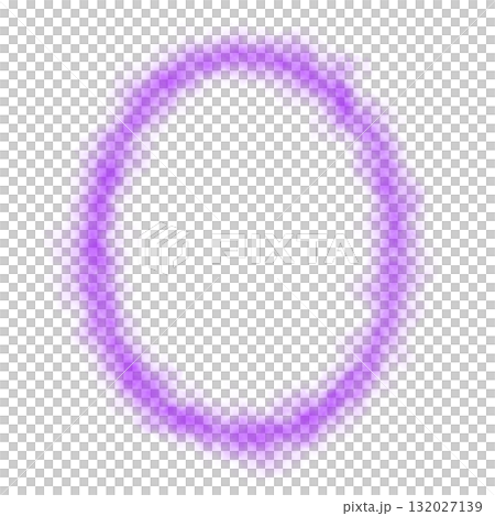 Violet smoky glowing oval shape with misty edges, frame on transparent background for mystical abstract or fantasy visuals 132027139
