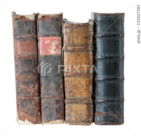 Collection of antique books standing in a row, isolated on transparent background Collection of antique books standing in a row, isolated on transparent background 132027385