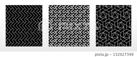Geometric set of seamless black and gray patterns. Simple vector graphics Geometric set of seamless black and gray patterns. Simple vector graphics 132027399