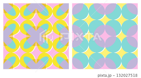 Naive vibrant seamless patterns set with abstract contemporary shapes. Abstract bauhaus design with Riso print effect in vibrant colours. Scandinavian nursery print. 132027518