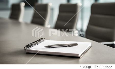 会議テーブルに置かれたノートとペンのビジネス準備コンセプト 132027682
