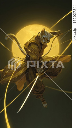 Golden Moon Ninja Cat in Action Golden Moon Ninja Cat in Action 132027844