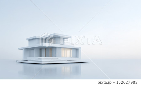宙に浮かぶミニマルな現代住宅の建築レンダリング 宙に浮かぶミニマルな現代住宅の建築レンダリング 132027985