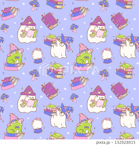 Cute Halloween Bookish Seamless Pattern Spooky...のイラスト素材 [132028015 ...