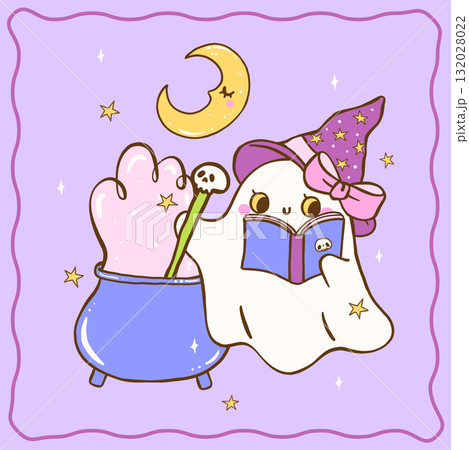 Cute Halloween Spooky Witch Ghost making Poison in Cauldron Cartoon Hand Drawn Greeting Card Printable Cute Halloween Spooky Witch Ghost making Poison in Cauldron Cartoon Hand Drawn Greeting Card Printable 132028022