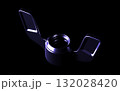 Futuristic Glossy Blue Hex Nut, Bolt and Wing Nut on Black 132028420