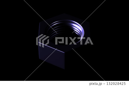 Futuristic Glossy Blue Hex Nut, Bolt and Wing Nut on Black 132028425