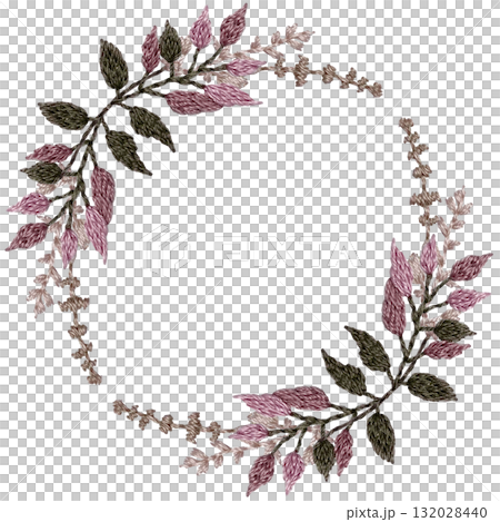 【秋色植物の飾り枠】手刺繍イラスト素材 132028440