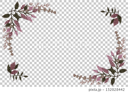 [Decorative frame of autumn plants] Hand-embroidered illustration material 132028442