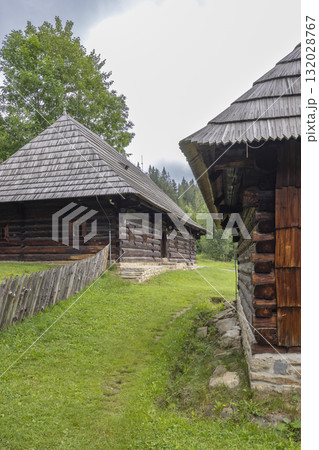 Traditional wooden log houses in Museum of Orava Village Traditional wooden log houses in Museum of Orava Village 132028767