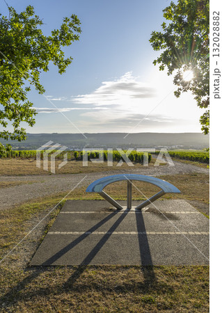 Chablis viewpoint overlooking Bourgogne vineyard landscape at sunset 132028882