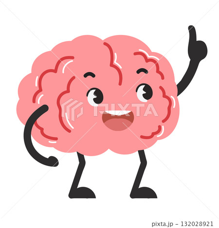 Cartoon Brain Character Raising Index Finger 132028921