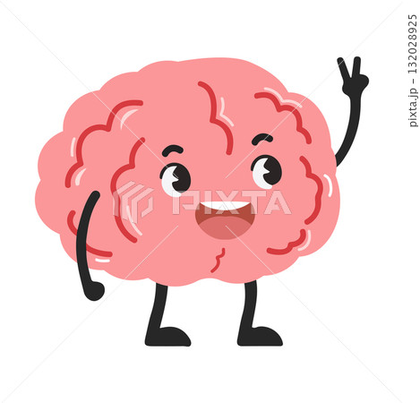 Cartoon Brain Waving Hello Illustration 132028925