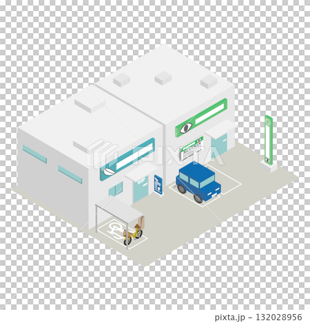 一棟設有眼科診所和隱形眼鏡商店的建築（等距） 132028956